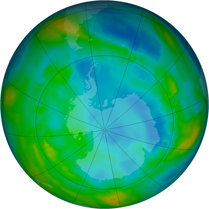 Antarctic ozone map for 10 August 2015